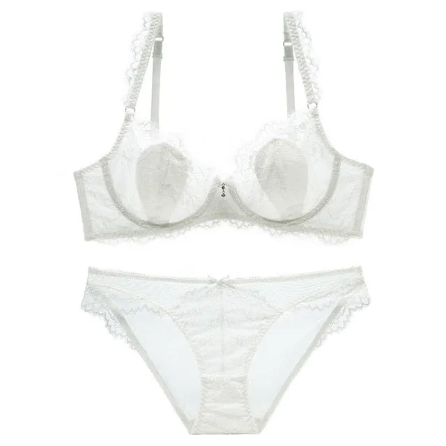 New Gather Adjusted Thin Cup Lingerie Bra Set Underwear Transparent Temptation Sexy Bra Set For Women High Waist Bra & Brief Set
