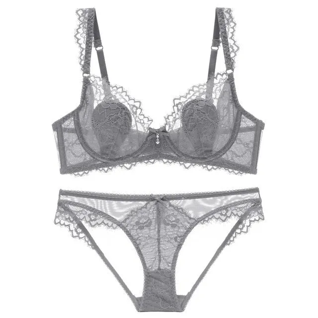 New Gather Adjusted Thin Cup Lingerie Bra Set Underwear Transparent Temptation Sexy Bra Set For Women High Waist Bra & Brief Set