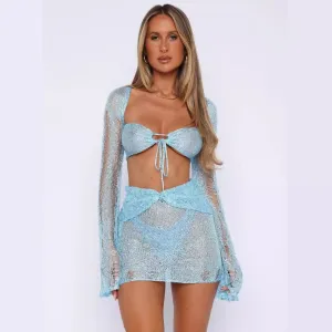 New Sequined Ripped Knitted Skirt Suit For Women