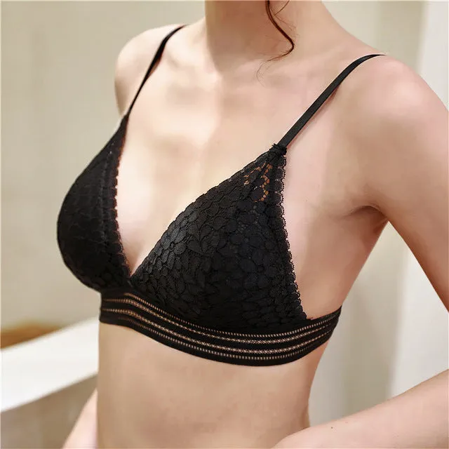 Padded Bralette Deep V Lace Bras For Women Fashion Wireless Bra 3 Colors Summer Crop Top Girls Backless Lingerie Free Size 2019