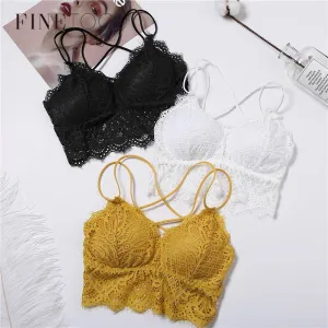Padded Bralette Deep V Lace Bras For Women Fashion Wireless Bra 3 Colors Summer Crop Top Girls Backless Lingerie Free Size 2019