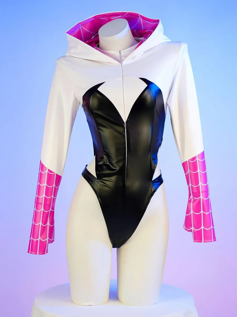PU Leather Spiderweb Bodysuit