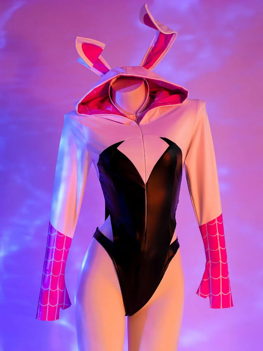 PU Leather Spiderweb Bodysuit