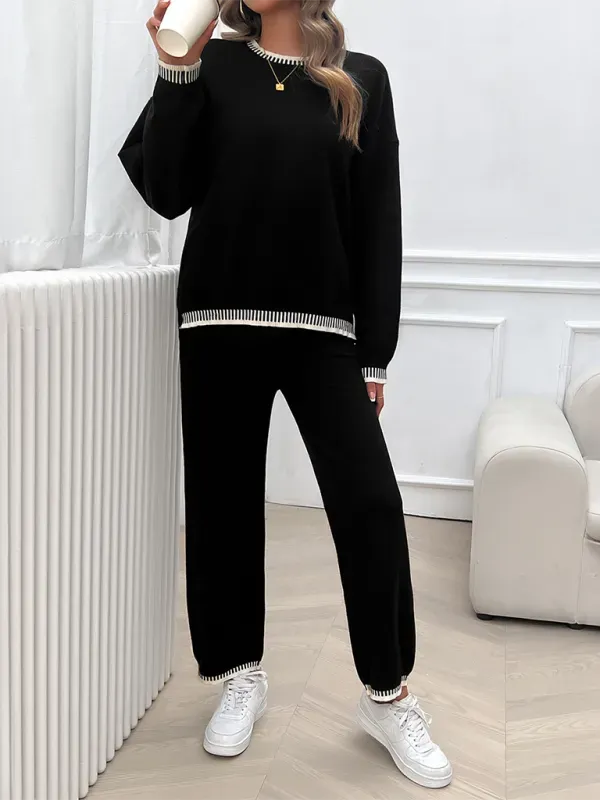 Relaxed Women Casual Knit Two-Piece Set