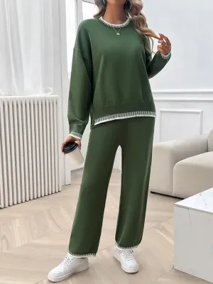 Relaxed Women Casual Knit Two-Piece Set
