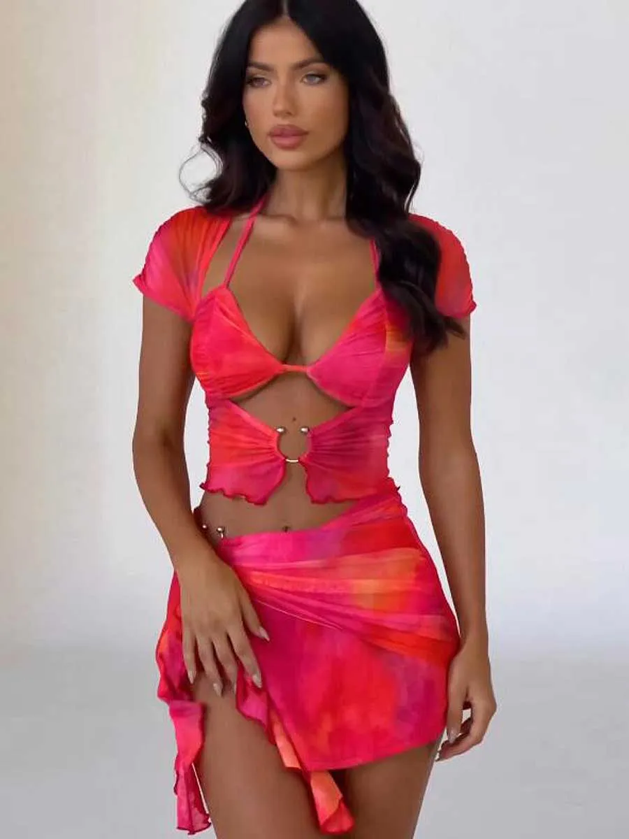 Ruched Tie Dye Skirt Set
