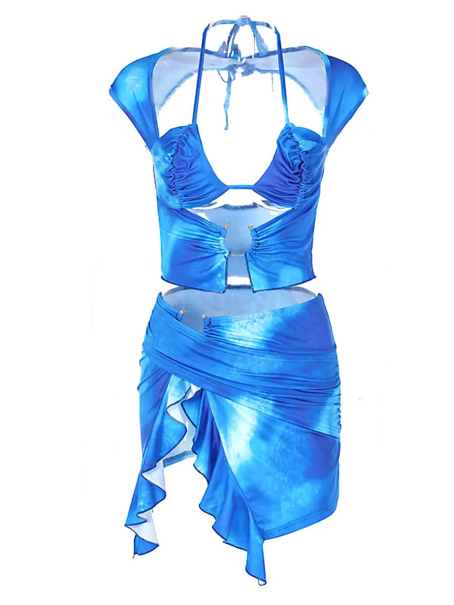 Ruched Tie Dye Skirt Set