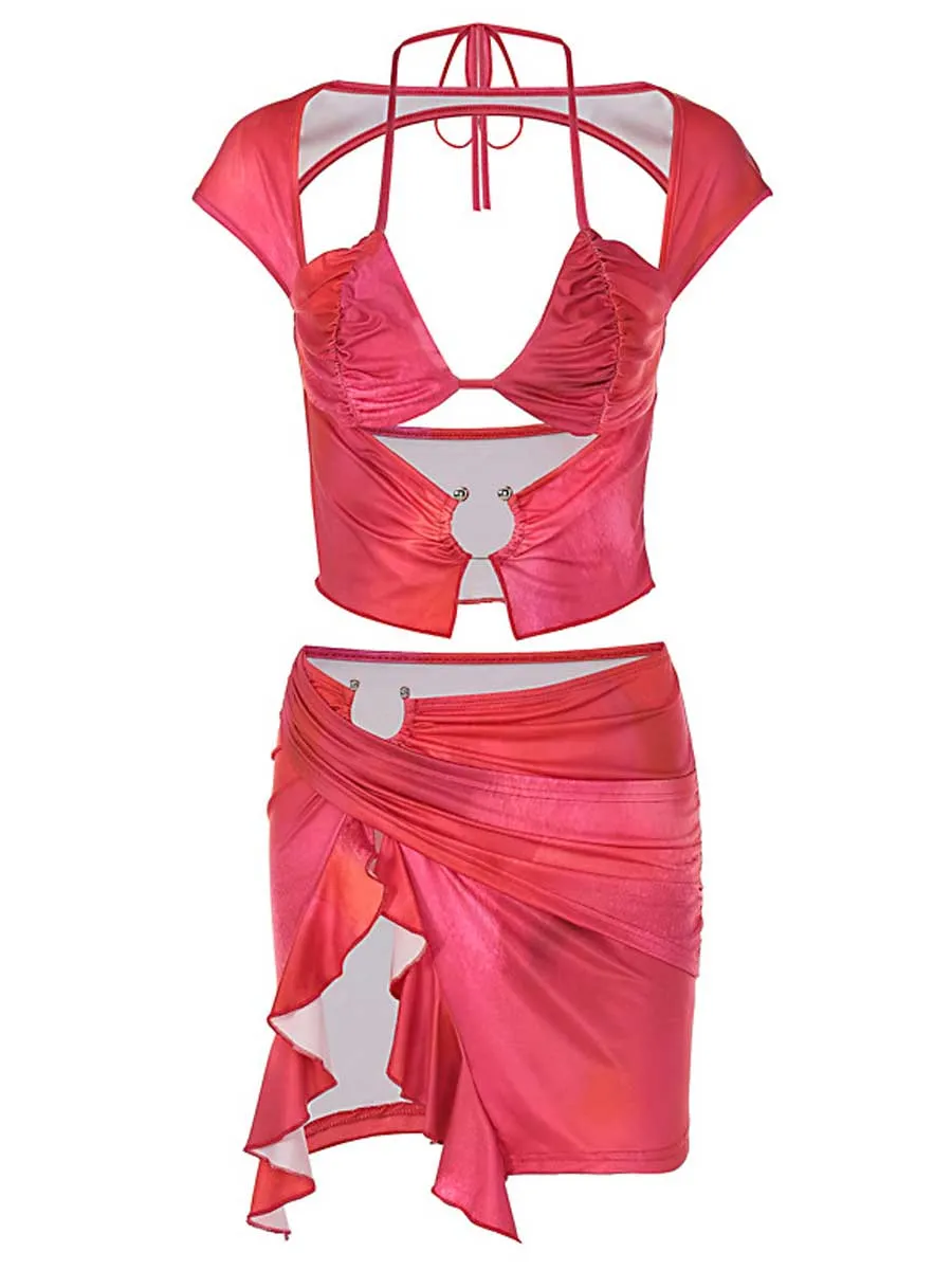 Ruched Tie Dye Skirt Set