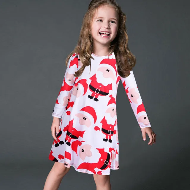 S-5XL Plus Size Tunic Autumn Women Dresses Casual Cartoon Print Christmas Dress Casual Loose Long Sleeve Party Dress Vestidos
