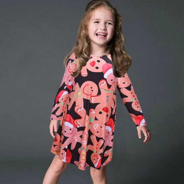 S-5XL Plus Size Tunic Autumn Women Dresses Casual Cartoon Print Christmas Dress Casual Loose Long Sleeve Party Dress Vestidos