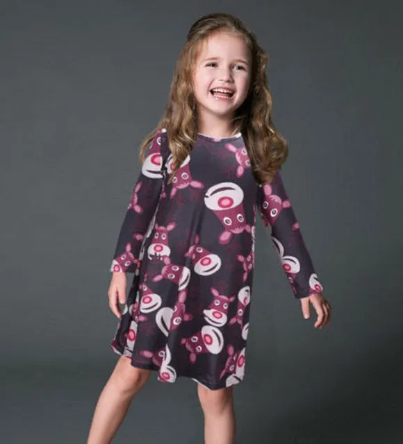 S-5XL Plus Size Tunic Autumn Women Dresses Casual Cartoon Print Christmas Dress Casual Loose Long Sleeve Party Dress Vestidos
