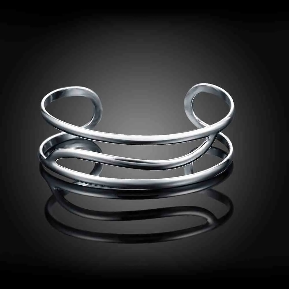 silver plated bangles Triple line women bracelet bijoux femme SMTB 46 ELY