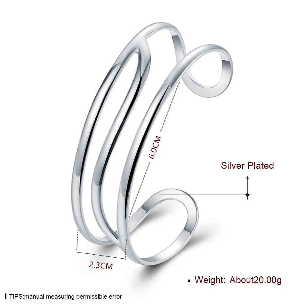 silver plated bangles Triple line women bracelet bijoux femme SMTB 46 ELY
