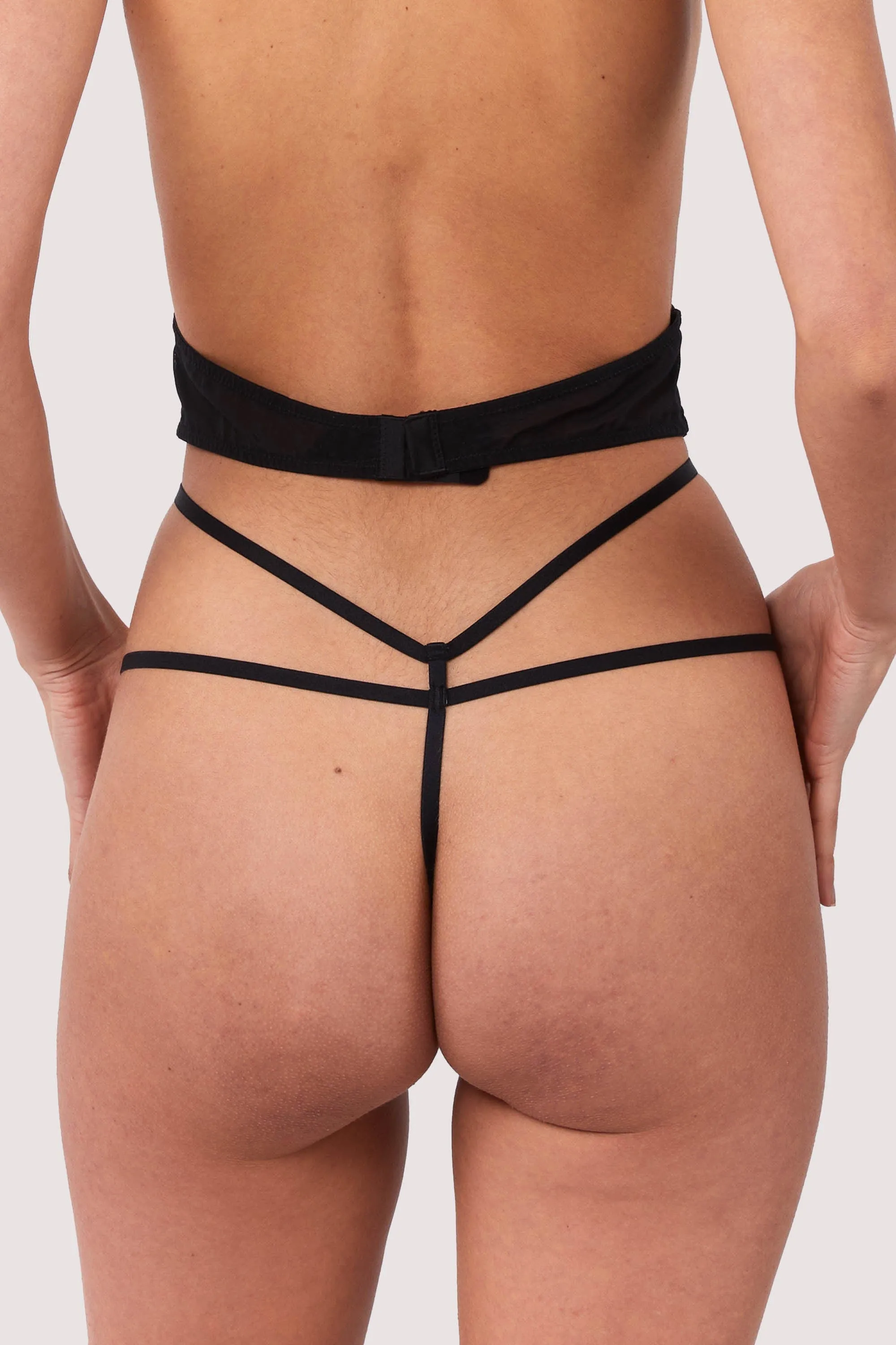 Sylvia Black Strappy Satin Thong
