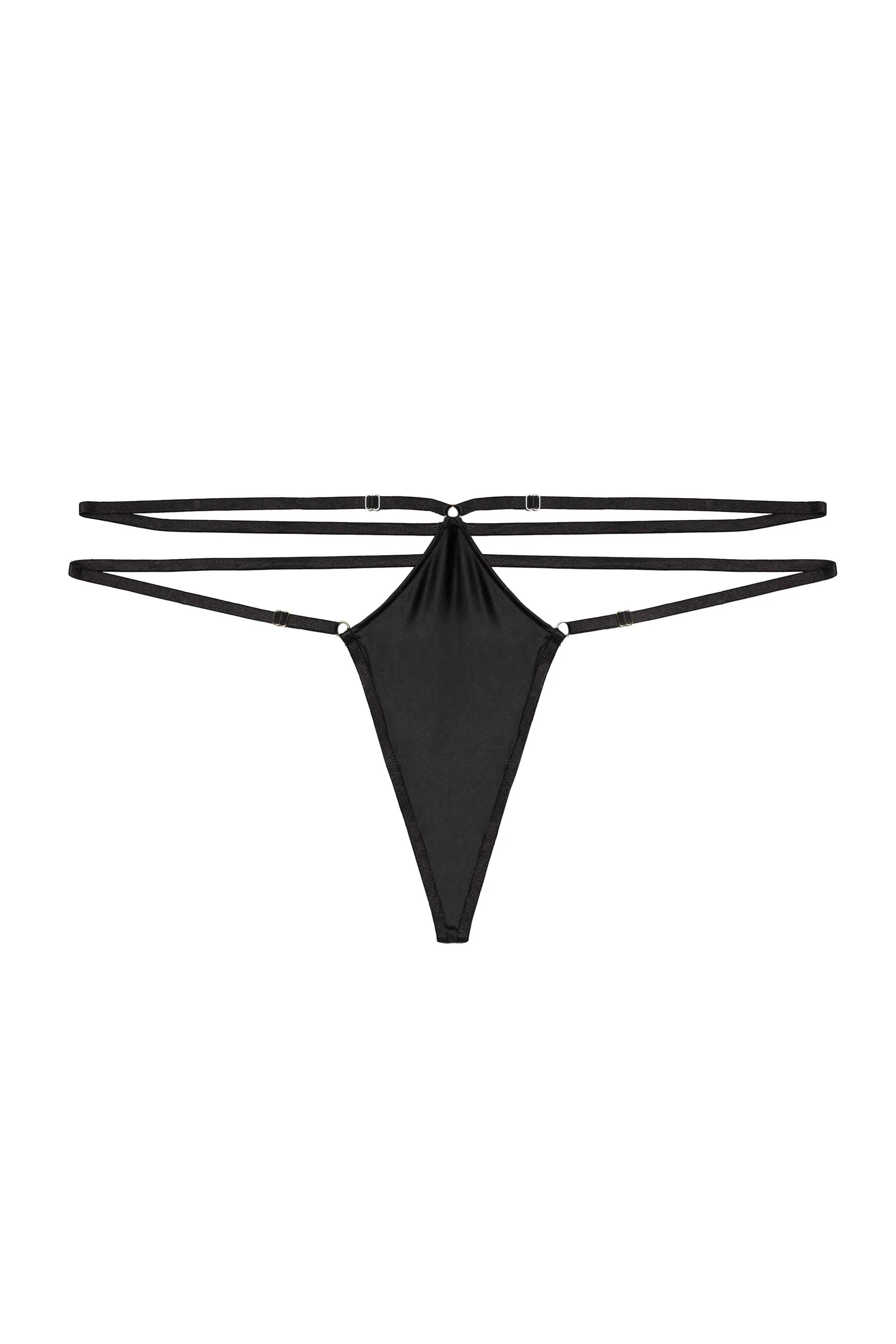 Sylvia Black Strappy Satin Thong