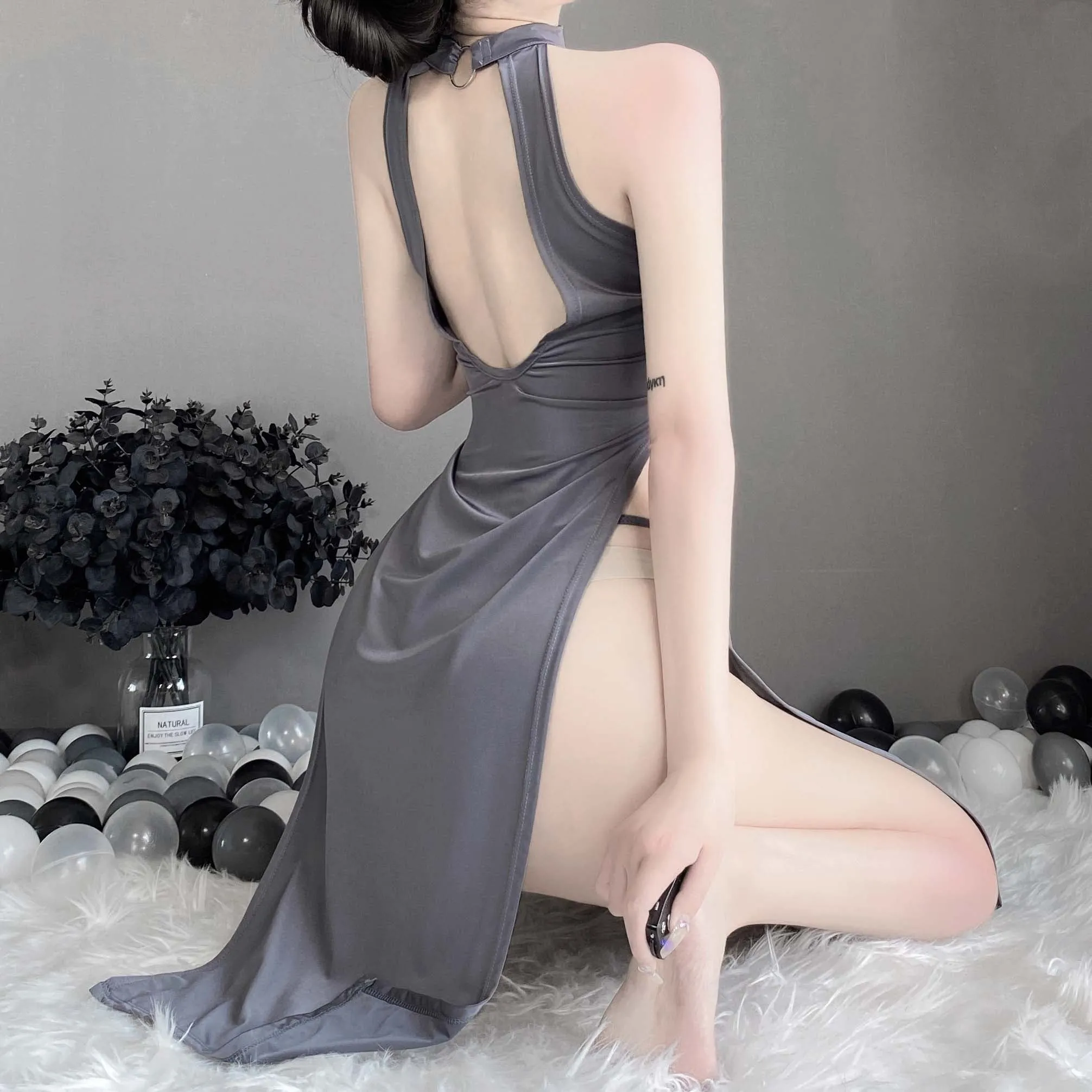 T-1020  Fun lingerie. cheongsam uniform. high slit. sexy. and free from nightclub lust