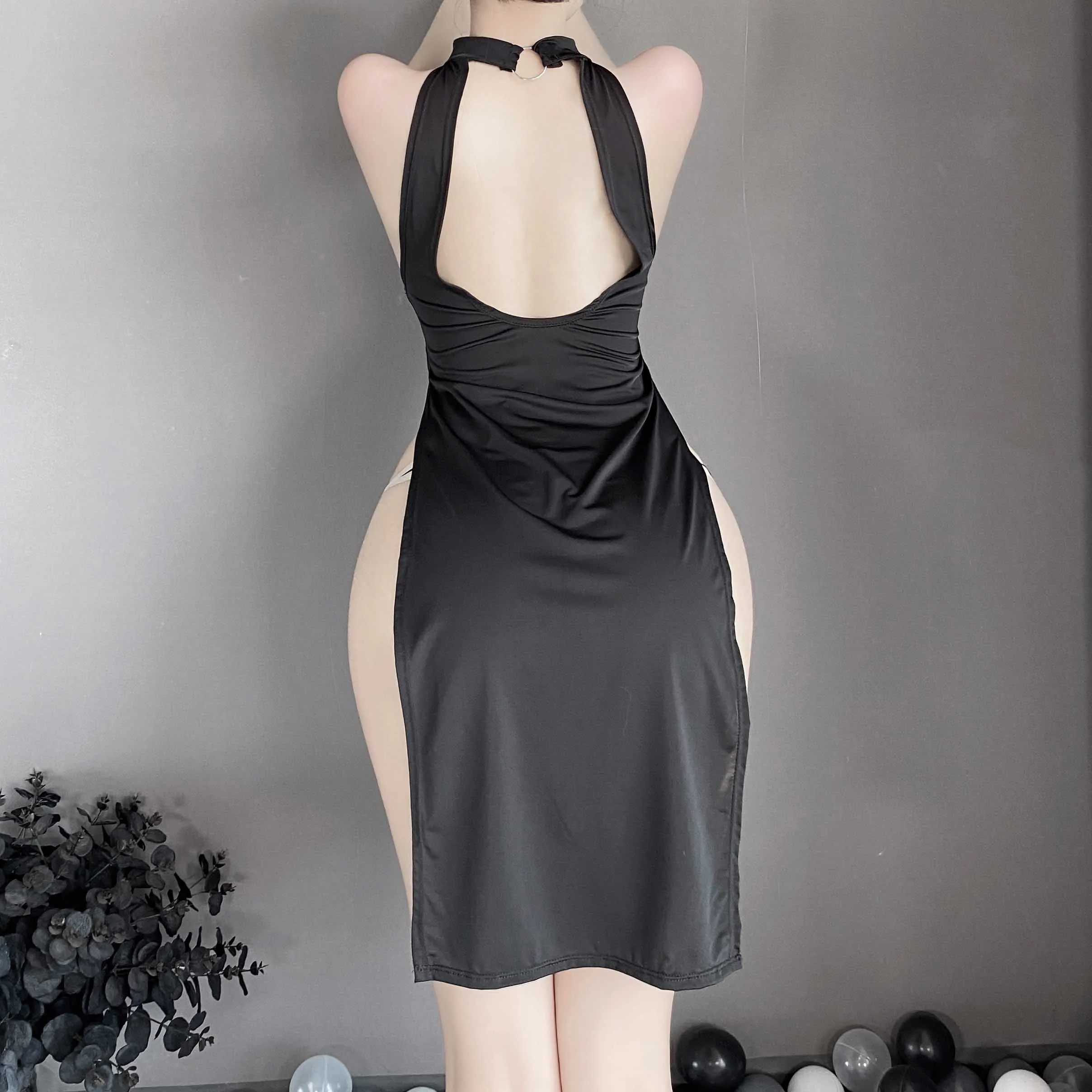 T-1020  Fun lingerie. cheongsam uniform. high slit. sexy. and free from nightclub lust