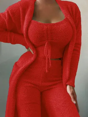 Trendy Women Casual Fleece Three-Piece Pants Set