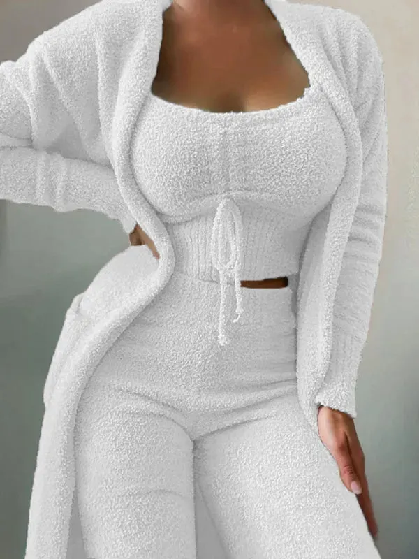 Trendy Women Casual Fleece Three-Piece Pants Set