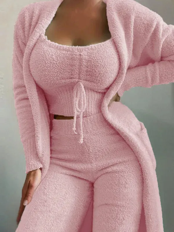 Trendy Women Casual Fleece Three-Piece Pants Set