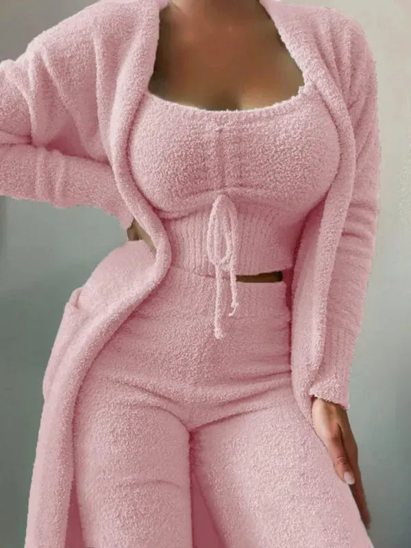Trendy Women Casual Fleece Three-Piece Pants Set