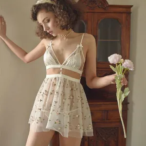 White Mesh See through with Embroidery Nightwear