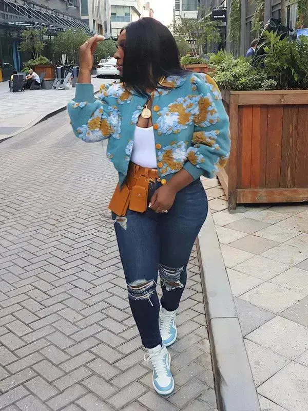 Women Embroidered Flower Short Jacket