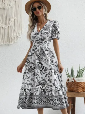 Women's A-Line Maxi V-Neck Printed Casual Dress