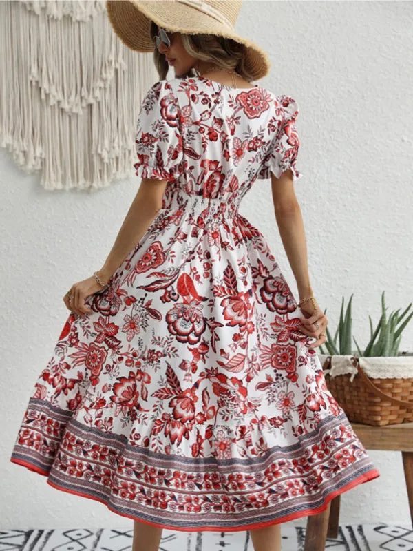 Women's A-Line Maxi V-Neck Printed Casual Dress