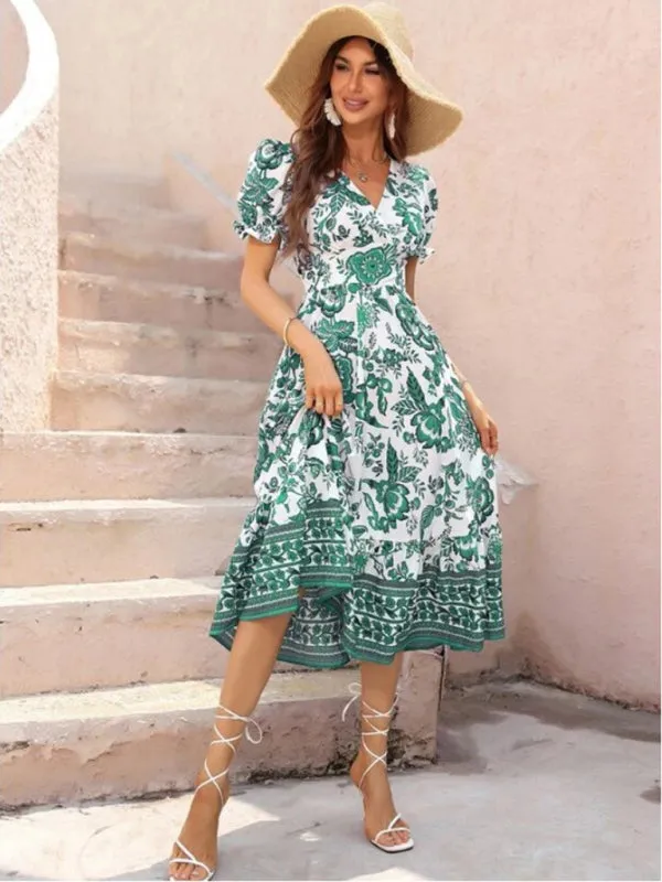 Women's A-Line Maxi V-Neck Printed Casual Dress