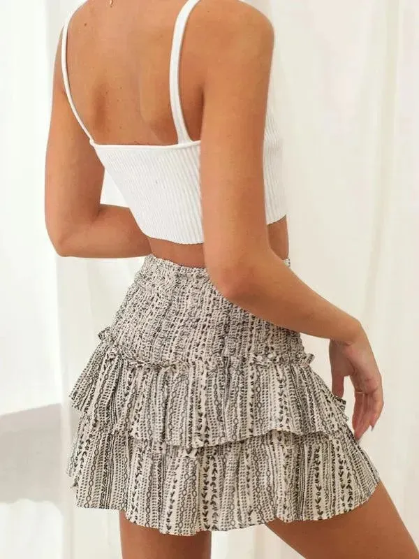 Women's Fashion Ruffled Floral Pleated Skirt