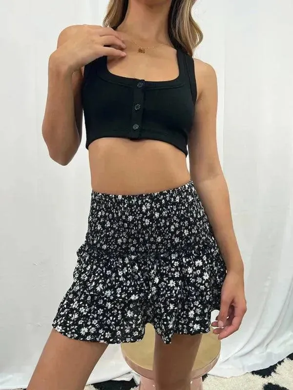 Women's Fashion Ruffled Floral Pleated Skirt