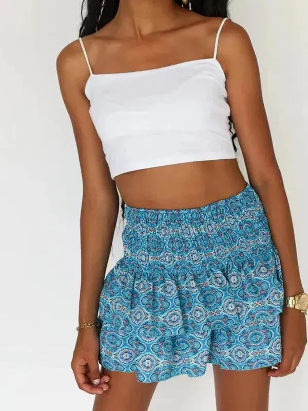 Women's Fashion Ruffled Floral Pleated Skirt