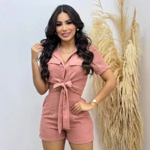 Women's Fashion Short-sleeved Lace-up Two-piece Suit