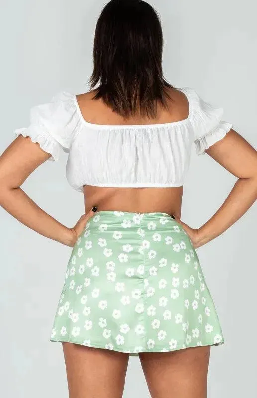 Women's High Waist Satin Printed A-Line Mini Skirt