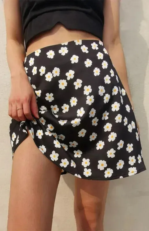Women's High Waist Satin Printed A-Line Mini Skirt