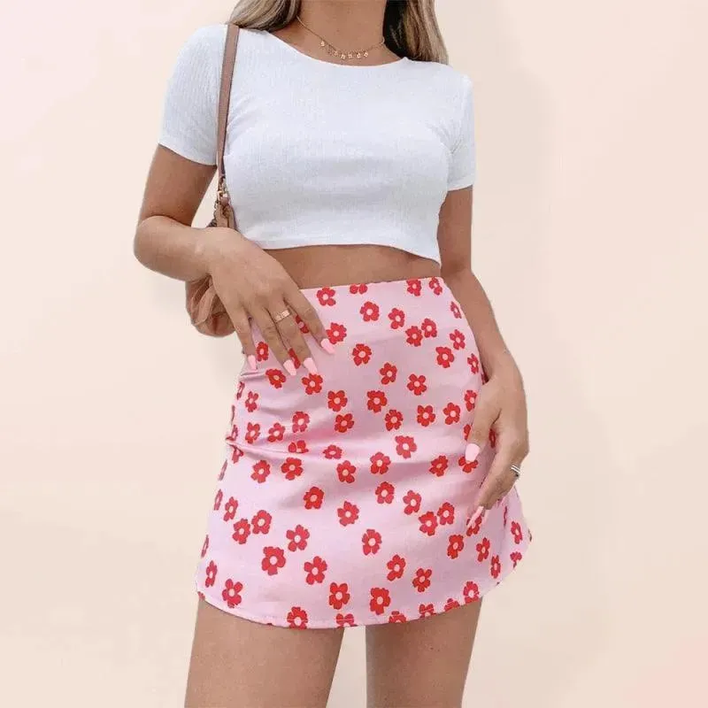 Women's High Waist Satin Printed A-Line Mini Skirt