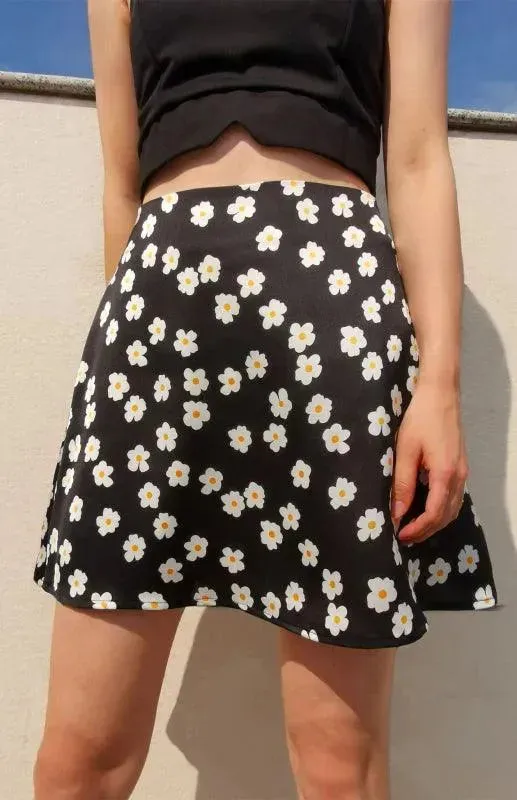 Women's High Waist Satin Printed A-Line Mini Skirt