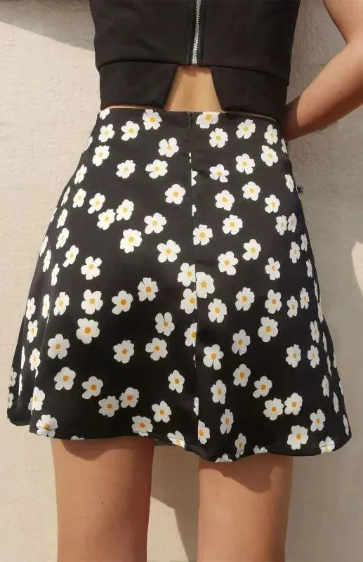 Women's High Waist Satin Printed A-Line Mini Skirt