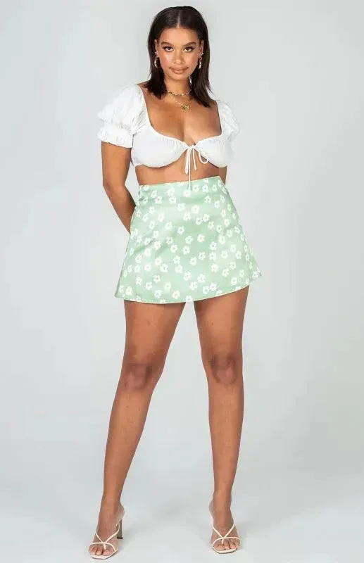 Women's High Waist Satin Printed A-Line Mini Skirt