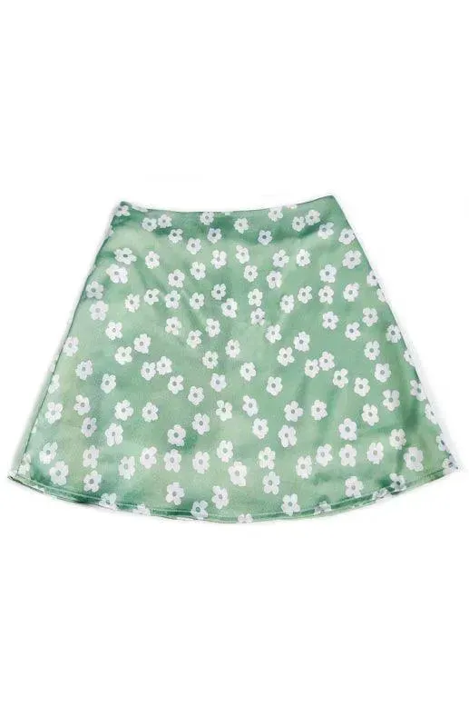Women's High Waist Satin Printed A-Line Mini Skirt
