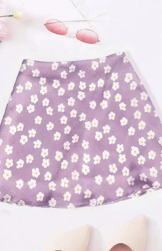Women's High Waist Satin Printed A-Line Mini Skirt