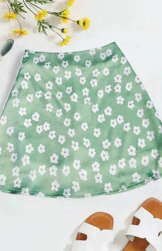 Women's High Waist Satin Printed A-Line Mini Skirt