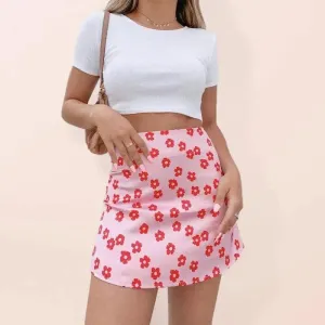 Women's High Waist Satin Printed A-Line Mini Skirt