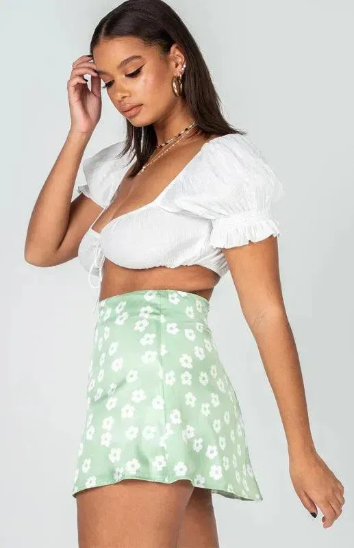 Women's High Waist Satin Printed A-Line Mini Skirt