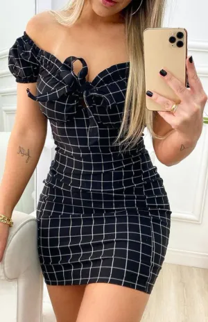 Women's Off-The-Shoulder Check Mini Dress