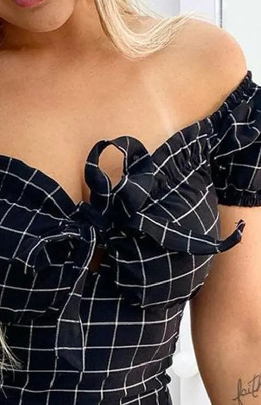 Women's Off-The-Shoulder Check Mini Dress