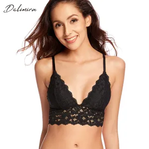 Women's Removable Pads Wire Free Longline Cute Bra Lace Bralette