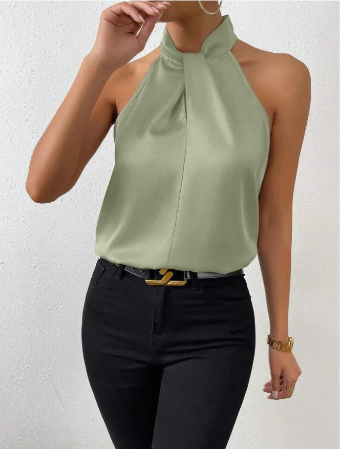 Women's Satin Halter Sleeveless Vest