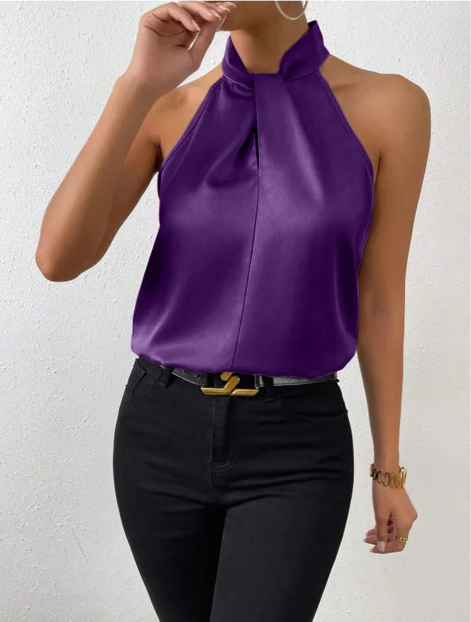 Women's Satin Halter Sleeveless Vest